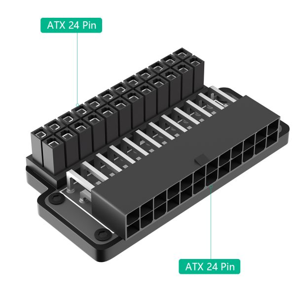 ATX 24Pin 90 Degree Right Angle Power Adapter with Power OK Standby LED and ABS Plastic Top Cover