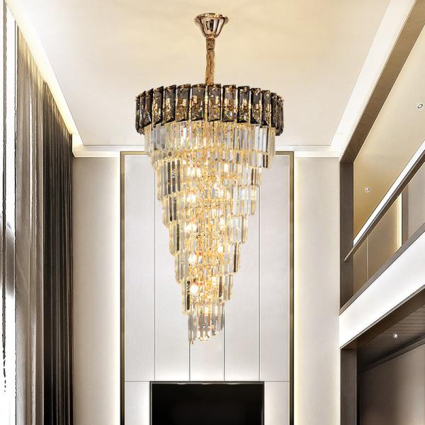 LED Spiral Luxury Crystal Golden Big Chandelier Duplex Building european crystal chandeliers(WH-NC-94)