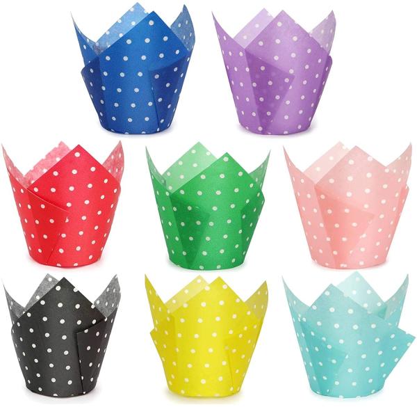 Greaseproof Waterproof Paper Muffin Tulip Polka Dot Cupcake Liners Colorful