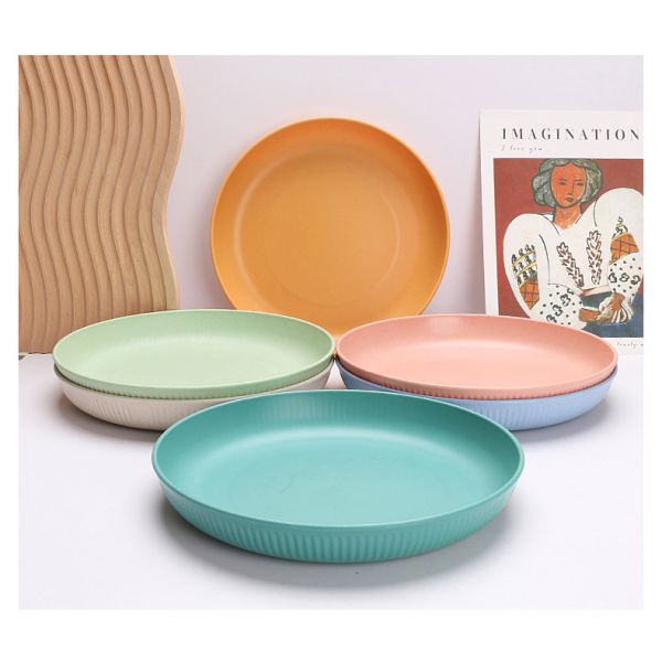 9 Inch Round Plastic Dinner Plate Lightweight Wheat Plates for Reusable Diningware