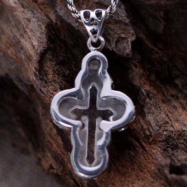 Sterling 925 Silver Created Clear Crystal Cross Pendant Necklace Silver Rope Chain (N808065)