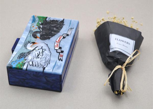 Art Gallery Style Square Clutch Bag Swan Pattern For Ladies , Personalised Acrylic Clutch