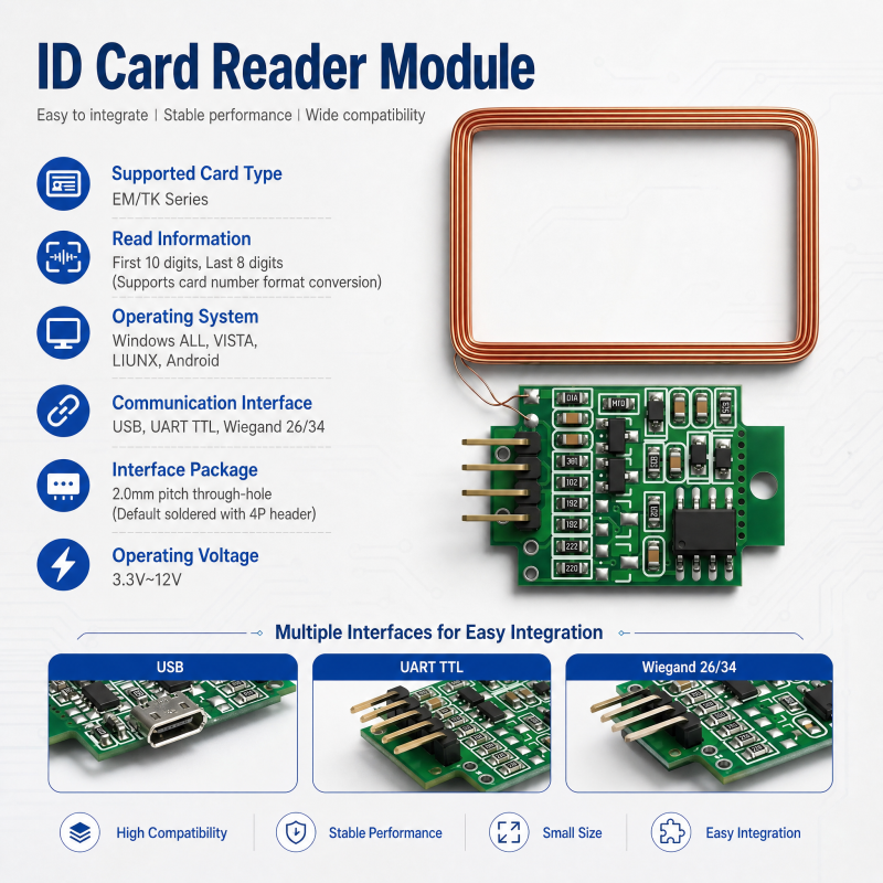 JP-D5-WE-UH-00 ID Card Reader Module USB UART TTL Wiegand26/34 3‑7cm Reading Distance
