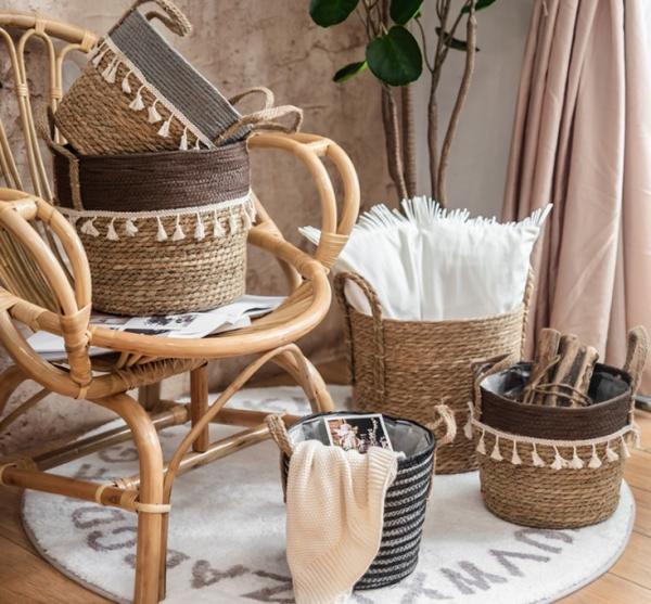 Handicraft Natural Seagrass Storage Basket With Handle ECO Friendly Kids Toy Clothes Baskets Storage Home Decoractions