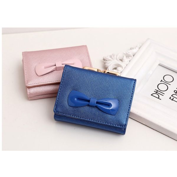 2016 new women's wallets cute bow buckle short paragraph mini wallet