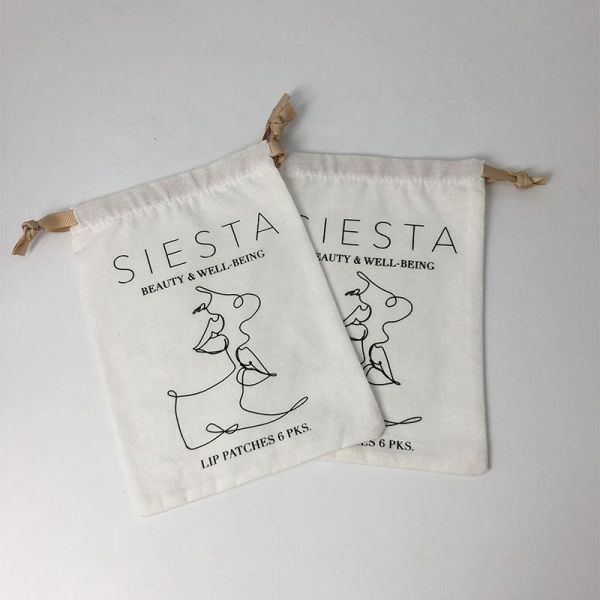 Soft Cotton Canvas Jewelry Pouch Custom Logo Printed Drawstring Cosmetic Packaging