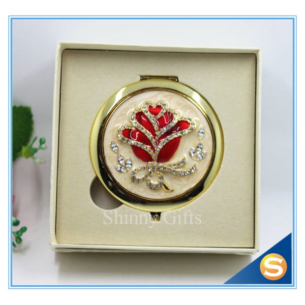 Shinny Gifts Rose Design Hand Make up Mirror Luxury Crystal Cosmetic Mirror