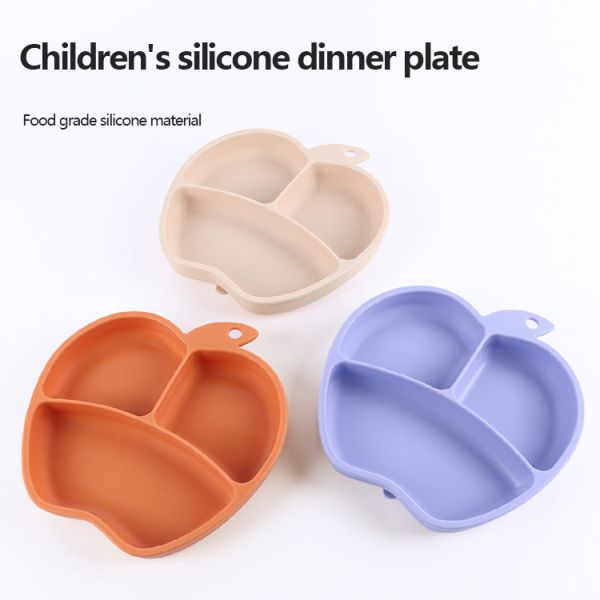 Apple Shape Silicone Baby Tray Custom Suction Feeding Plate Set