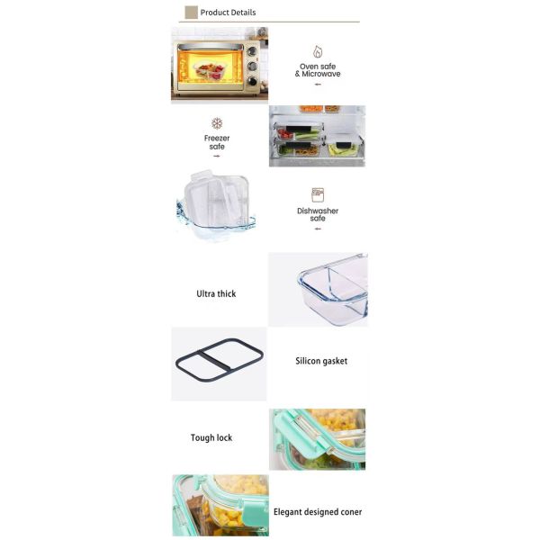 IKOO High Borosilicate Glass Meal Prep Container with Airtight Cool Lock Lid and Stackable Design