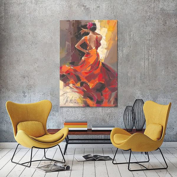 Canvas Print Hand Painted Oil Painting Poster Graceful Girl Dancers Wall Art For Living Room