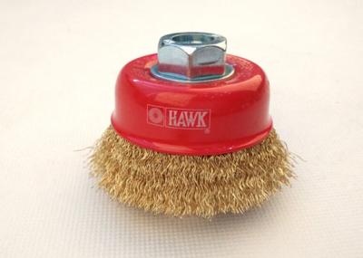 65mm wire cup brush,coarse crimped brass coated wire 0.014 inch,with M14 by 2 threaded arbor