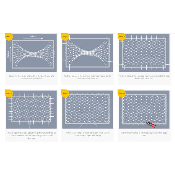 Ferrule 2' x 2' cadre filet de câbles en acier inoxydable pour barrières de sécurité