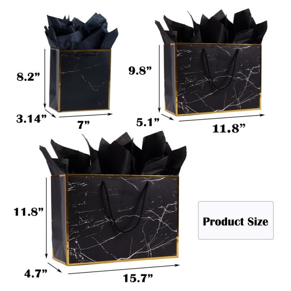 Напечатанные по заказу Luxury Eco Marble Black Gold Boutique Gift Carry Paper Bags для других токенов