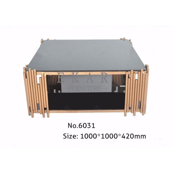 Rose Golden Metal Table Leg and Tempered Glass Living Room Coffee Table