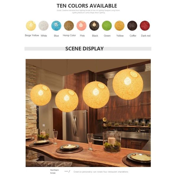 Loft Hanging Lamp Living Room Home Decoration Nordic Rattan Weaving Spherical Pendant light(WH-WP-145)