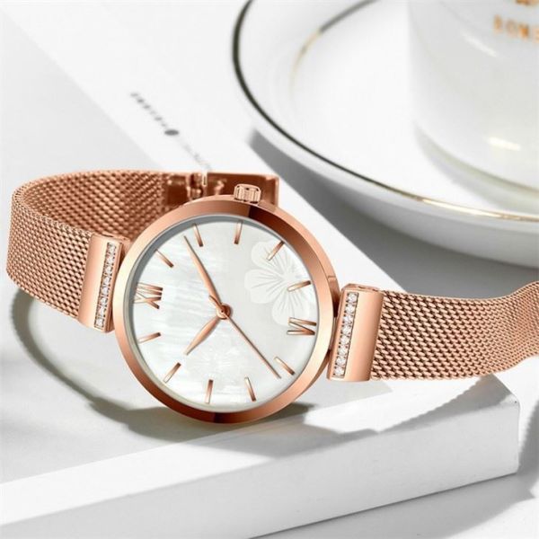 3ATM Waterproof Quartz Watch Women'S Rose Gold Scratchfree