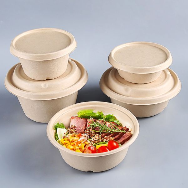 Disposable Party Dinnerware Take Away Salad Box 850ml 1100ml 1300ml Sugarcane Bagasse Pulp Box Packaging