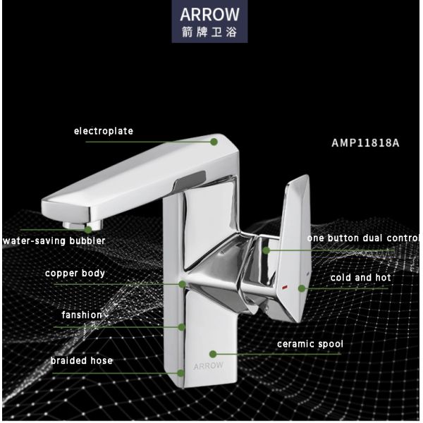 ARROW Modern Brass Polished Single-Hole Deck-Mounted Basin Mixer Faucet with 5-Year Warranty and Ceramic Valve Core