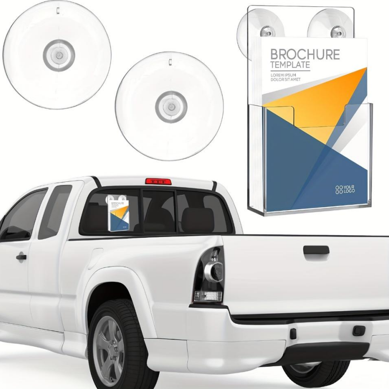 4 Inch Wall Mount Acrylic Brochure Holder With Suction Cups Clear Pamphlet Flyer for Office Reception