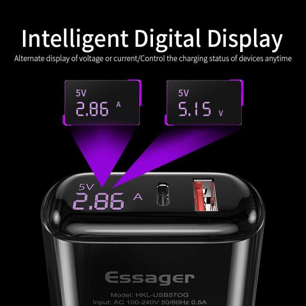 エッサジャー 2021 輝くLEDディスプレイ 3A 急速充電 USB型充電ケーブル USB PD QC3.0 携帯電話充電器