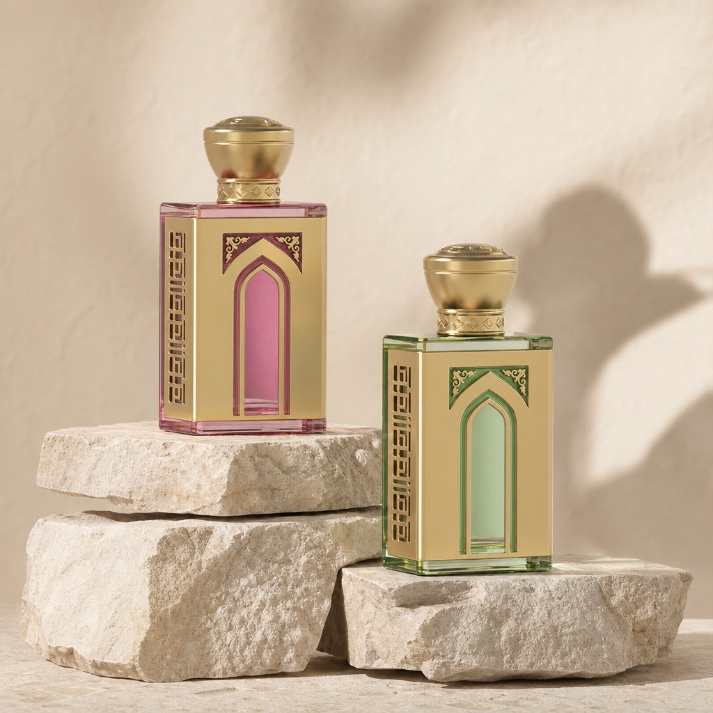 100ml Glass Perfume Bottles Unique Rectangle Dome Metal Cap Empty Spray Crimp Neck