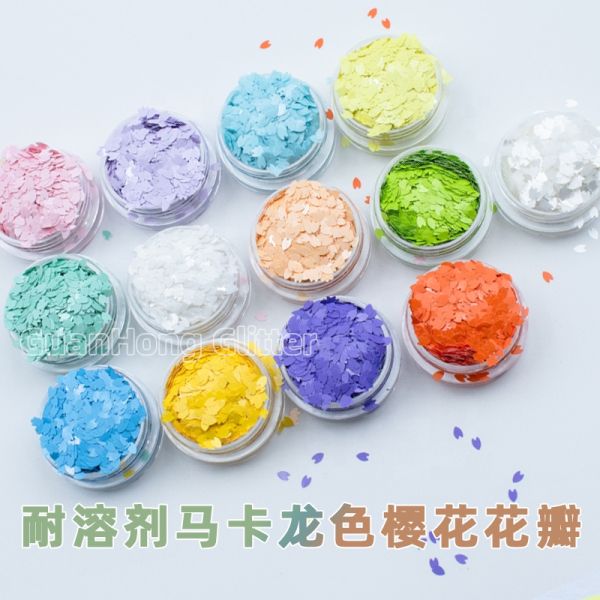OEM Iridescent Macaron Pink Chunky Glitter Powder Quick Sand Petals Leaves