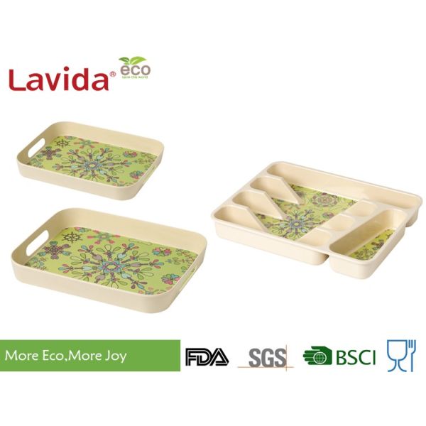 Heat Resistance Bamboo Fiber Dinnerware Popular Multiple Colors Abstract Flower Print