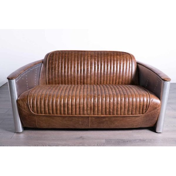 Industrial Style Home Leather Couch Wooden Frame Aviator Furniture aluminum sofa aviator sofa