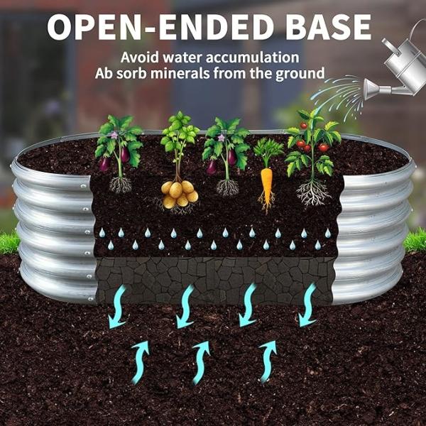 Camas de jardín galvanizadas para plantas metálicas de jardín Oval de gran tamaño Camas de jardín para hierbas metálicas 6x3x1.5 pies