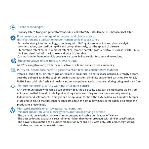 Purificateur d'air de bus en plastique IP43 PP personnalisé pour le nettoyage TVOC