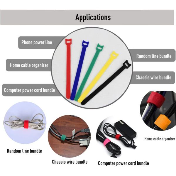 200mm Length Reusable Velcro Cable Ties Strong Stensile Velcro Wire Ties
