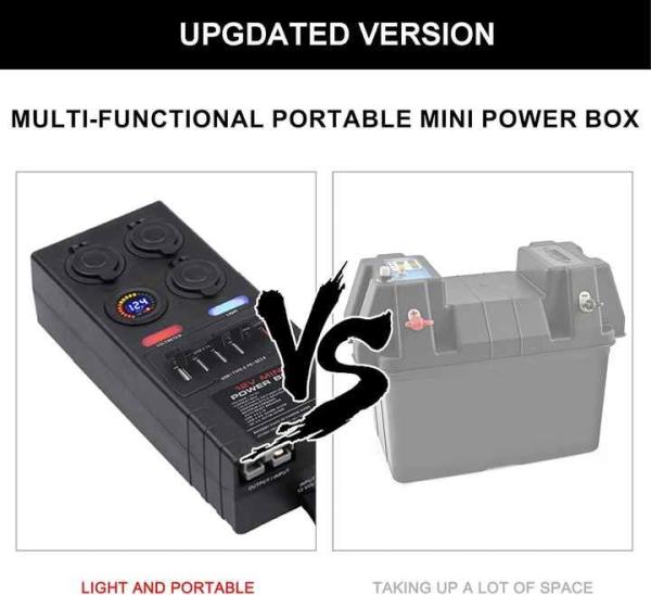 Mini 50A 12VDC Outdoor RV Power Distribution Box 6 USB 3 Cig Sockets