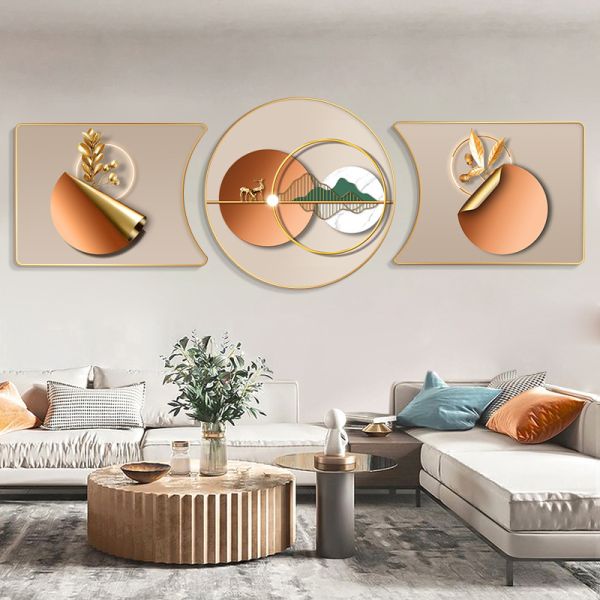 Waterproof Canvas Crystal Porcelain Painting 3 Pieces Fortune Tree Elk For Home Hotel Decor