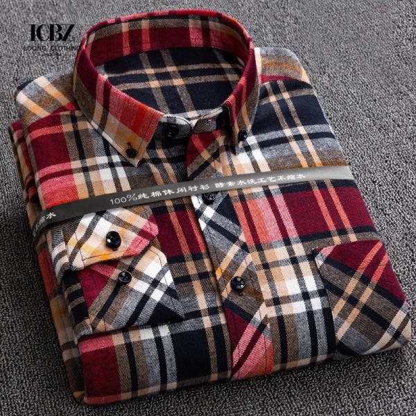 Camiseta de tecido masculino LCBZ Flanela Manga Longa Camisas de design personalizadas para homens Estilo casual