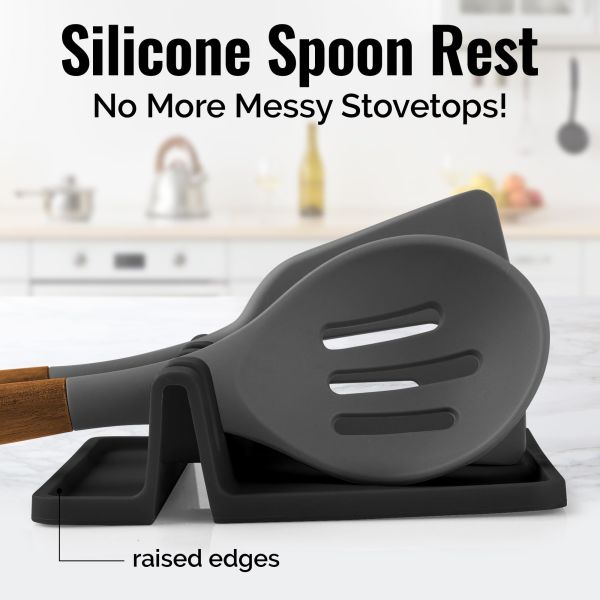BPA Free Kitchen Silicone Utensil Rest Durable Spoon Rest With Drip Pad Kitchen Gadgets Kitchen Cooking Utensils Holder