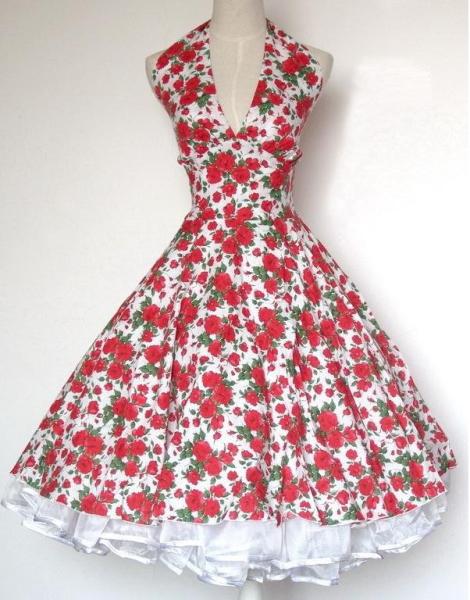 Платье качания год сбора винограда печати хлопка флористическое, платья вечера Midi для датировать