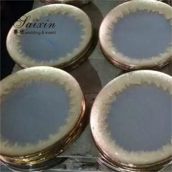 Placa de carregador plana de vidro redonda resistente à quebra para mesa de casamento descartável