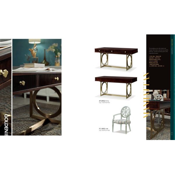 American leisure style Dining room furniture set of Circle Table with Upholstery chairs and Dining buffet cabinets