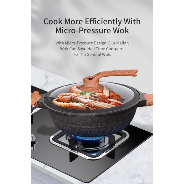 6.62kg Grey Aluminum Wok Pan Wear Resistance 32cm Frying Pan PFOA Free With Lid