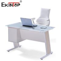 Mesa de oficina de vidrio azul blanco con cajón Escritorio ejecutivo en casa