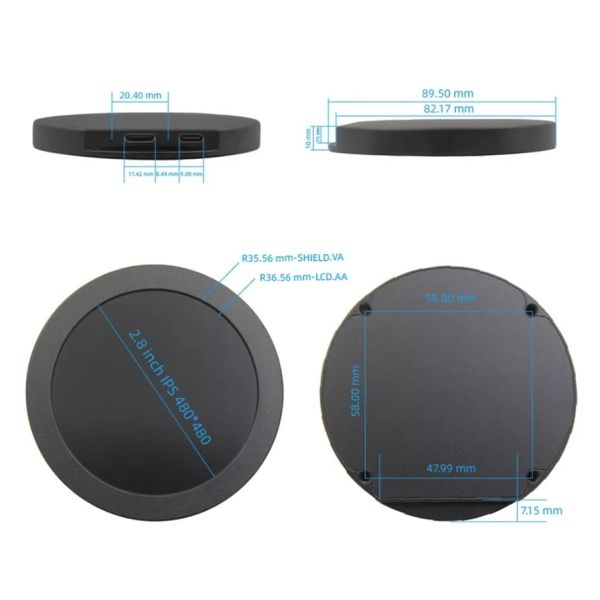 YZY 2.76 Inch Round Screen HDMI LCD Display with IPS LED Backlight and 480x480 Resolution for HD Video Output