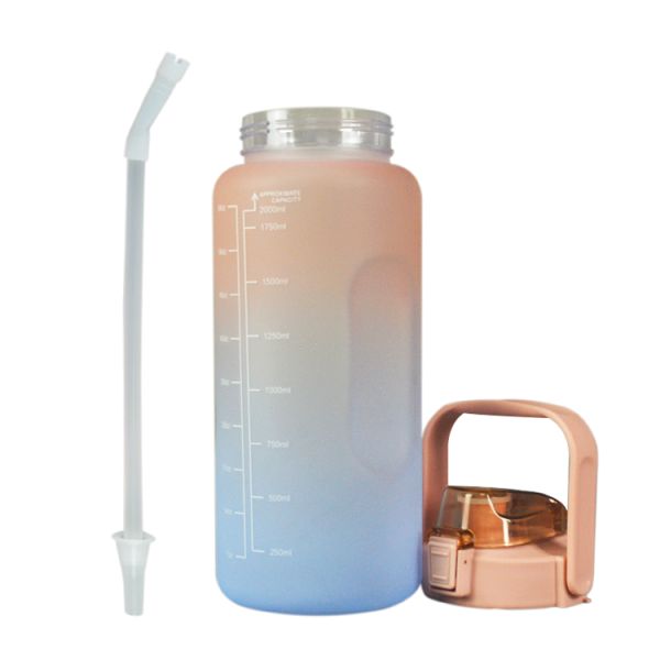 Unisex бутылка с водой логотипа 2000ml силикона спорт подгонянная бутылкой с водой с соломой