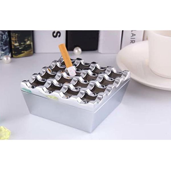 Novelty 16 Grids Stainless Steel Square Cigarette Ashtray