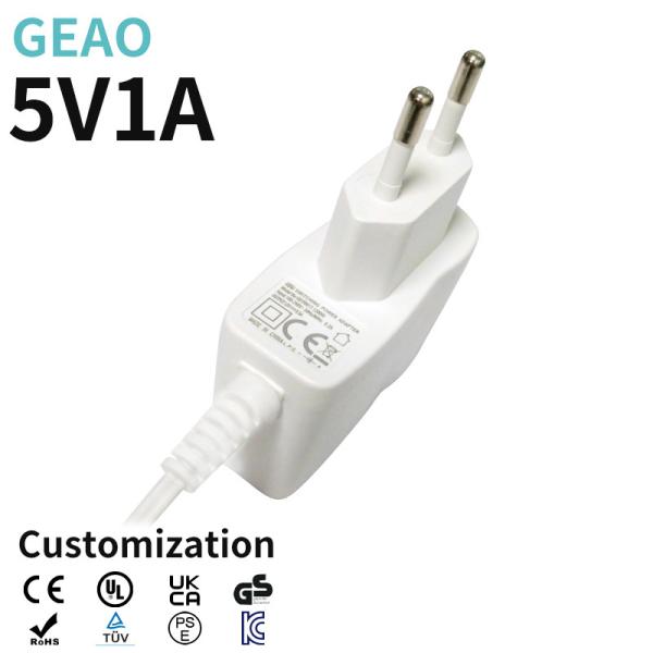 Electric 5V 1A Wall Mount Power Adaptor 100VAC - 240VAC Lightweight