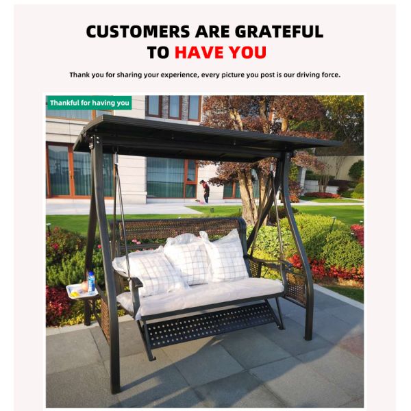 Aluminum Frame Rattan 3 Person Metal Outdoor Swing With Canopy