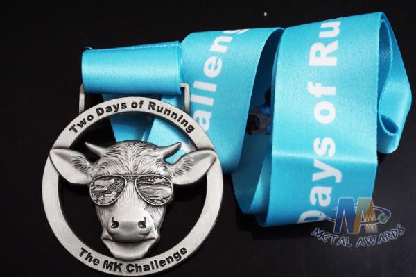 Deer Head Logo Metal Award Medals And Ribbons Nickel Plating 3D Mold Design