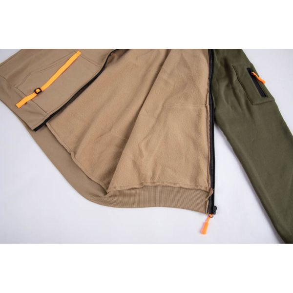 Men's Two-Tone Utility Fleece Zip Up Hoodie with Soft Brushed Lining and Contrast Strap Details