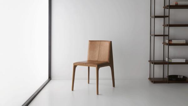 Colombo Oak Mak Fiberglass Dining Chair Padded Brown Faux Leather Seat