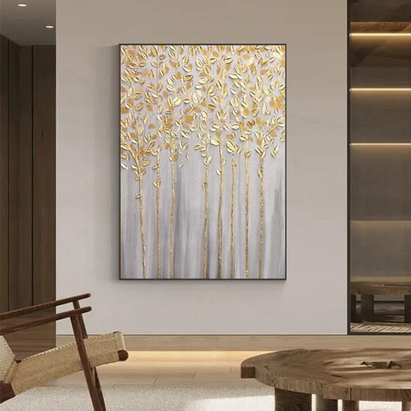 現代装飾 サロンポスター 壁 純手描き 抽象油画 キャンバス 黄金の葉巻 絵 中程度の油画
