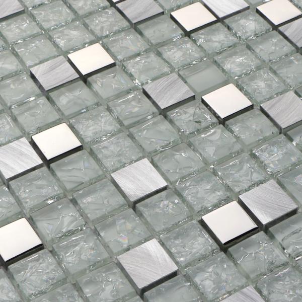 Crack crystal glass mix metal mosaic tile for kitchen backspalsh 23mm tiles